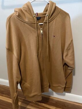 Tommy Hilfiger Camel/Tan Full-Zip Hoodie with Flag Logo